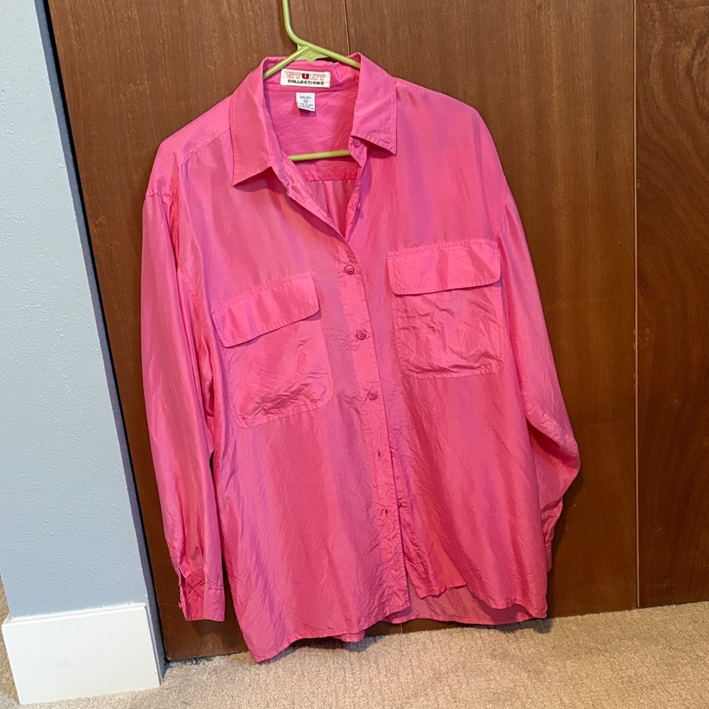 Women's Pink Silk Button Down Shirt
